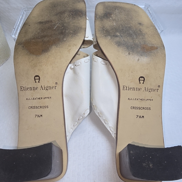 ETIENNE AIGNER WHITE CRISS CROSS LEATHER BLOCK HEEL SANDAL WOMENS SIZE 7.5 - Picture 7 of 9